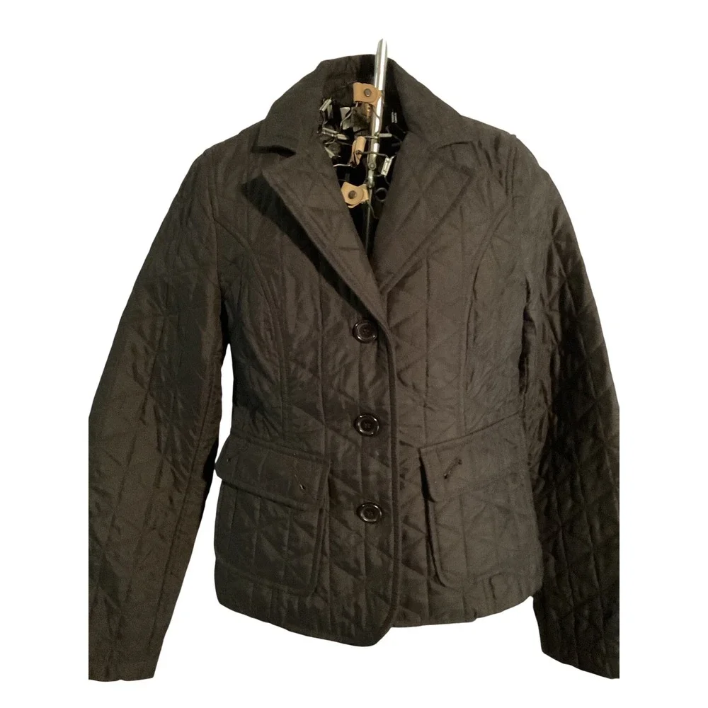 Ann Taylor Loft Black Quilted Jacket Lightweight Button‎ Front Blazer Size 2